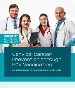 Action Guide Cover titled Cervical Cancer Prevention through HPV Vaccination, An Action Guide for Medical Societies in India