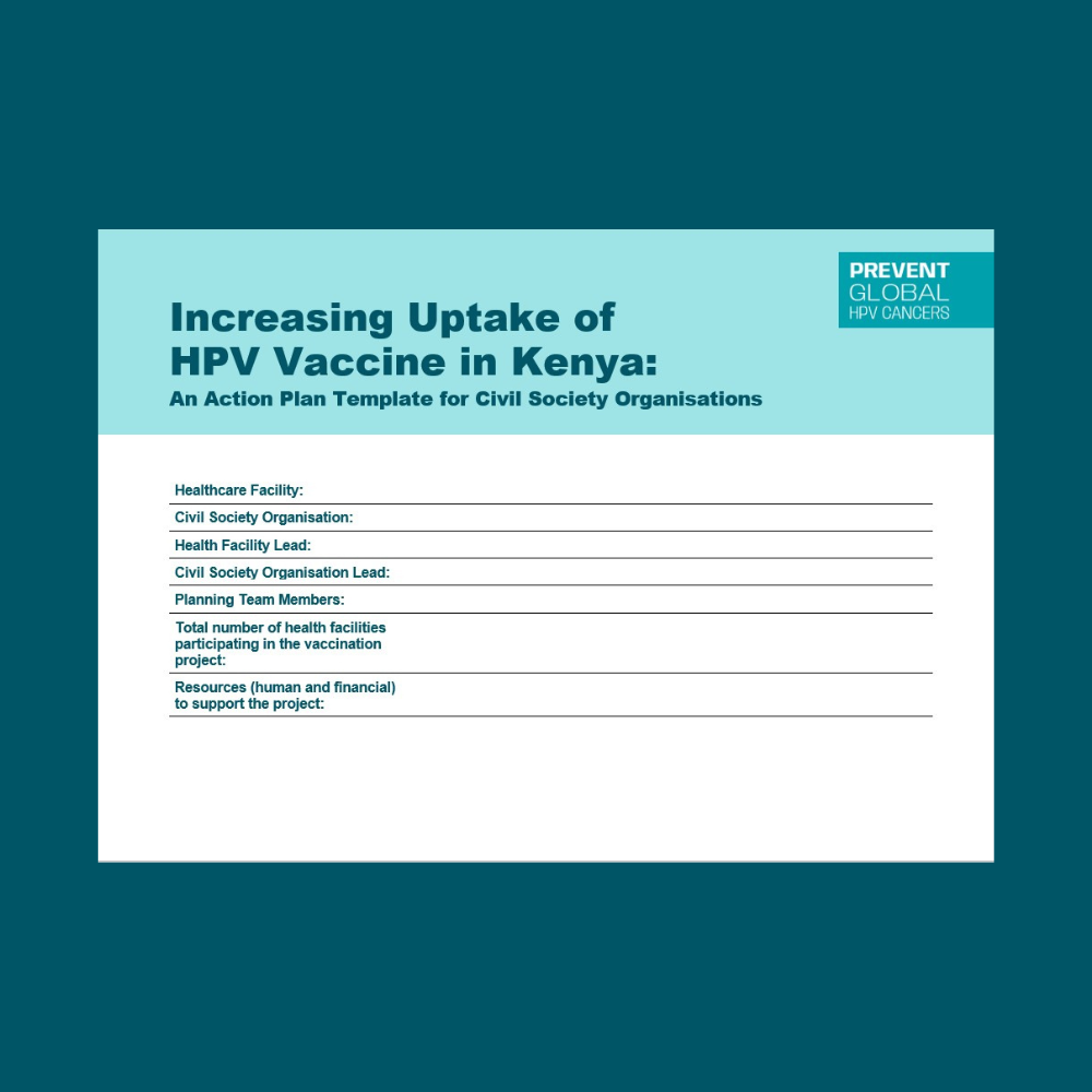 Screenshot of the Kenya action plan template overlaid on a dark teal background.